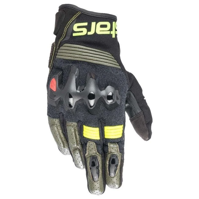 ALPINESTARS HALO LEATHER GLOVES - FORREST GREEN/BLACK/FLURO YELLOW