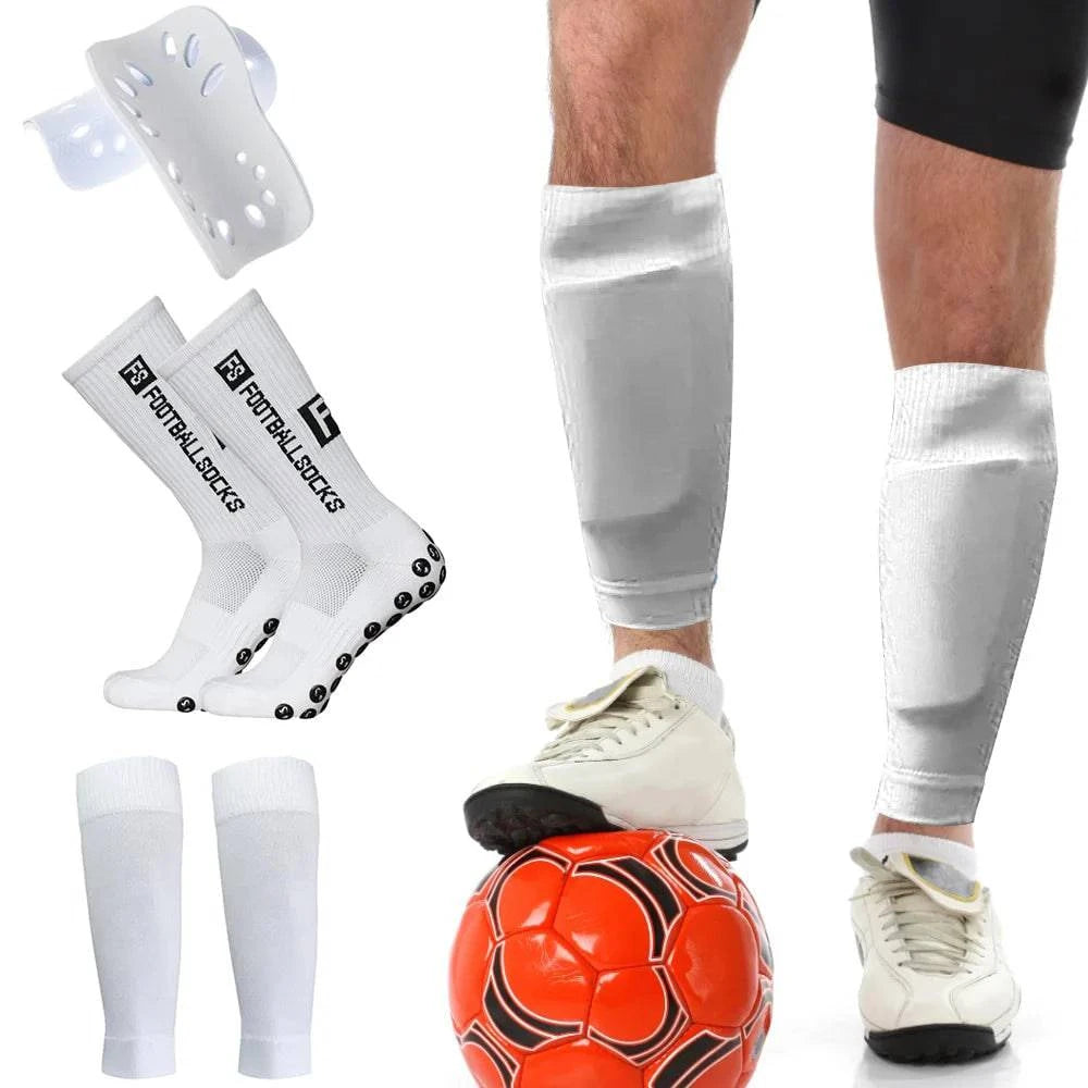 Anti Slip Soccer Socks Calf Sleeves and Leg Pads Set Outdoor Sport Running Stretch Socks Athletic Football Socks with Gripper