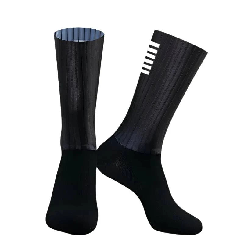 Cycling Knee High Socks Men Anti Slip Silicone Aero Whiteline Bicycle Sport Running Bike Hose