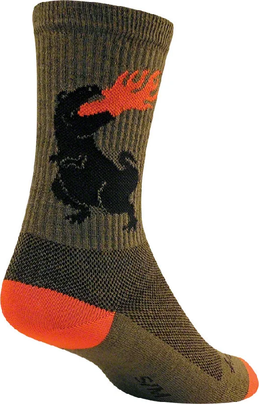 SockGuy Dinosaur Wool Socks - 6" Green Small/Medium