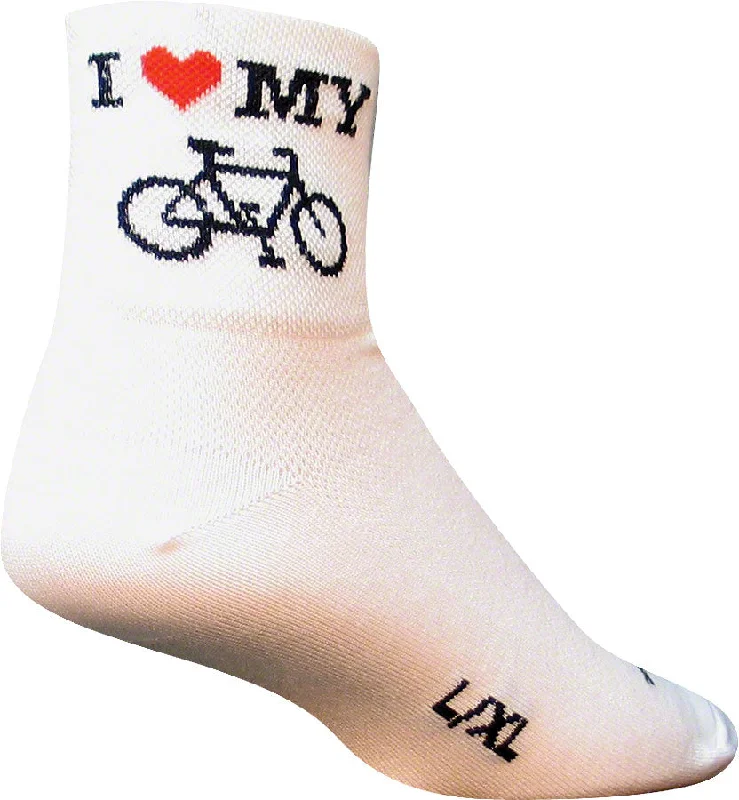 SockGuy Classic I Love My Bike Socks - 3" White Small/Medium