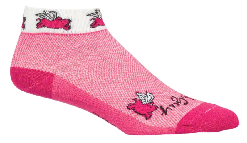 SockGuy Classic Flying Pigs Socks - 1" Pink Womens Small/Medium