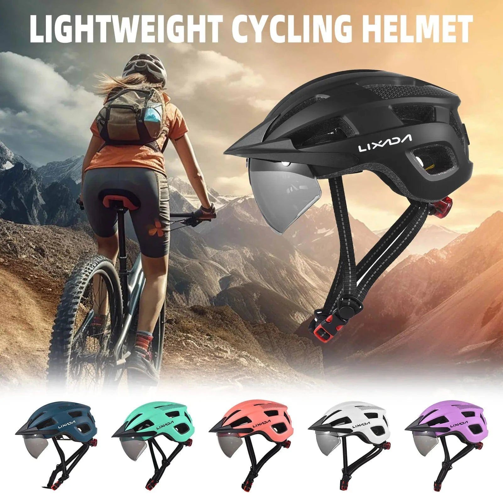 MT Bike Helmet with Windshield Sun Visor & Rechargeable Tail Light  Adjustable Bicycle Helmet for Safety and Protection