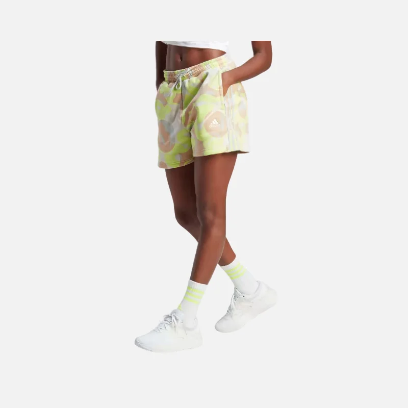 Adidas Floral Graphic 3-Stripes Women's Fleece Shorts - Wonder Silver / Multicolor