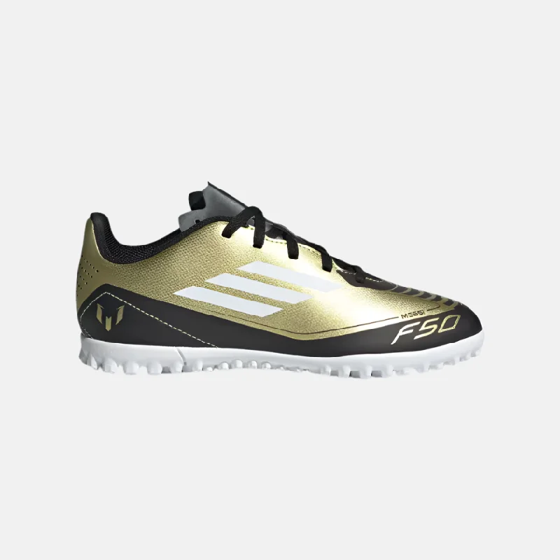 Adidas Messi F50 Club Turf Kids Unisex Football Shoes (8-14 Year) -Gold Metallic/Cloud White/Core Black